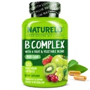 NATURELO Vitamin B Complex,120 Kapsule, Vegan, CoQ10, metil Folat, Biotin, Sadje in zelenjava Mešanica, Podpira energijo in zdravo stres odziv, Super B kompleksni vitamini za ženske in moške