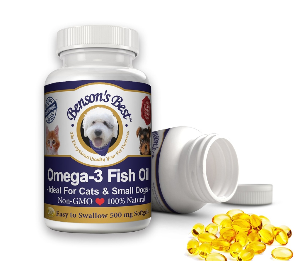 Bensonovo najboljše Omega 3 ribje olje za mačke in majhne pse - 200 Softgels 500mg - 43% Več Omega 3 Maščobne kisline kot Salmonovo olje - 100% Pure, Non-GMO, Natural Pet Food Dog Fish Oil Dodatki