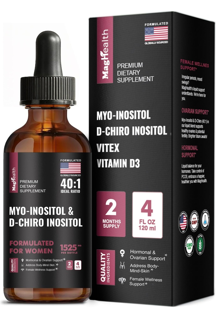 Myo-Inositol & D-Chiro Inositol - 40:1 Razmerje - 60-dnevna oskrba - Podpora za zdravje žensk in dnevna podpora za dobro počutje za spodbujanje splošnega ravnovesja - Premium Inositol dodatek
