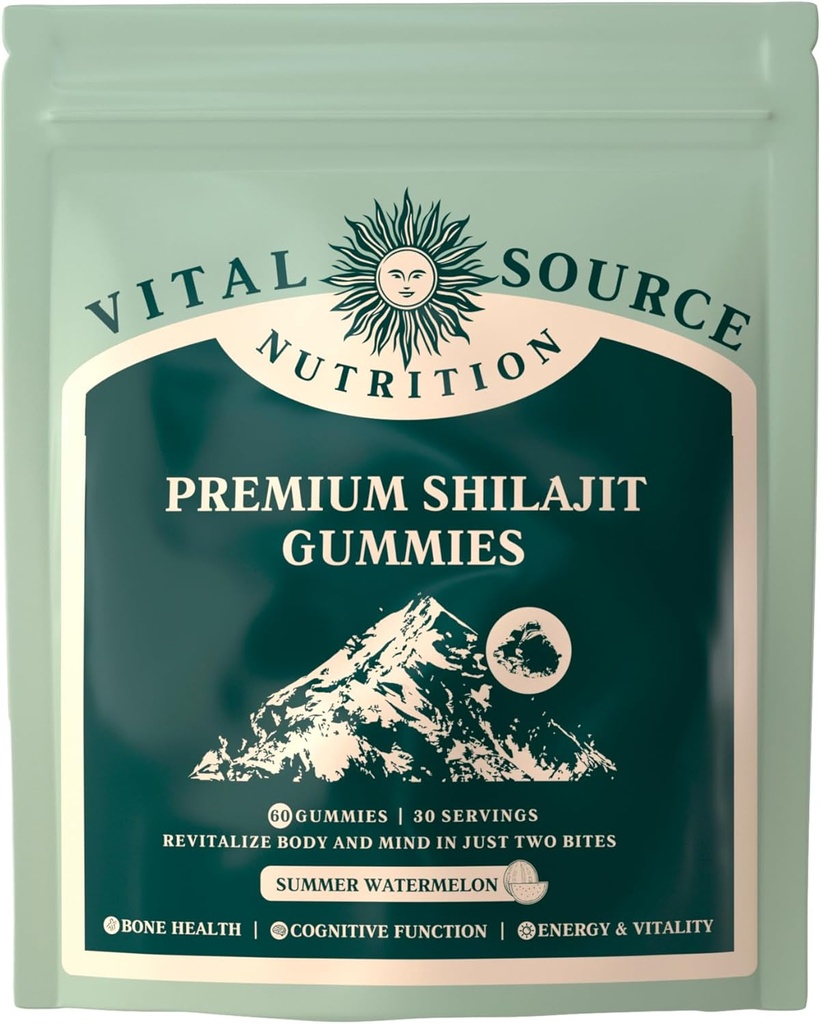 Premium Shilajit Gummies - Bone, Brain, Energy & Vitality Support - Himalajski organski Shilajit - Vegan, Gluten-free & Halal - Poletna lubenica - 60 Gummies - 30 Servings