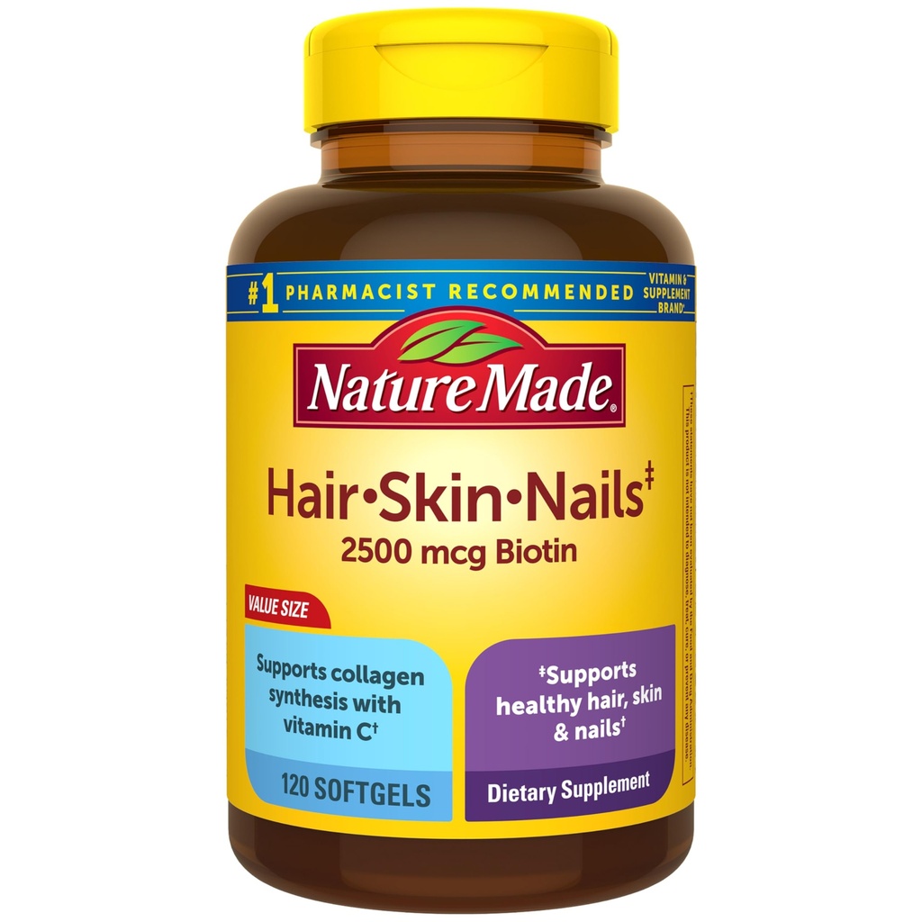 Narava narejene kože in nohti za lase z Biotin 2500 mcg, Prehranska dopolnila za zdravo kožo in nohti podporo, 120 Softgels, 120 Day Supply
