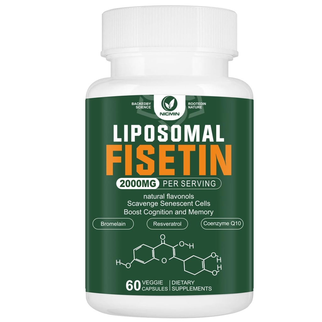 Liposomski Fisetin dodatek, 2000MG, 98% Čisti Fisetin Polifenoli Antioksidanti, s Quercetin, TMG in Resveratrol, za zdravo staranje, kognitivna podpora, 60 kapsul