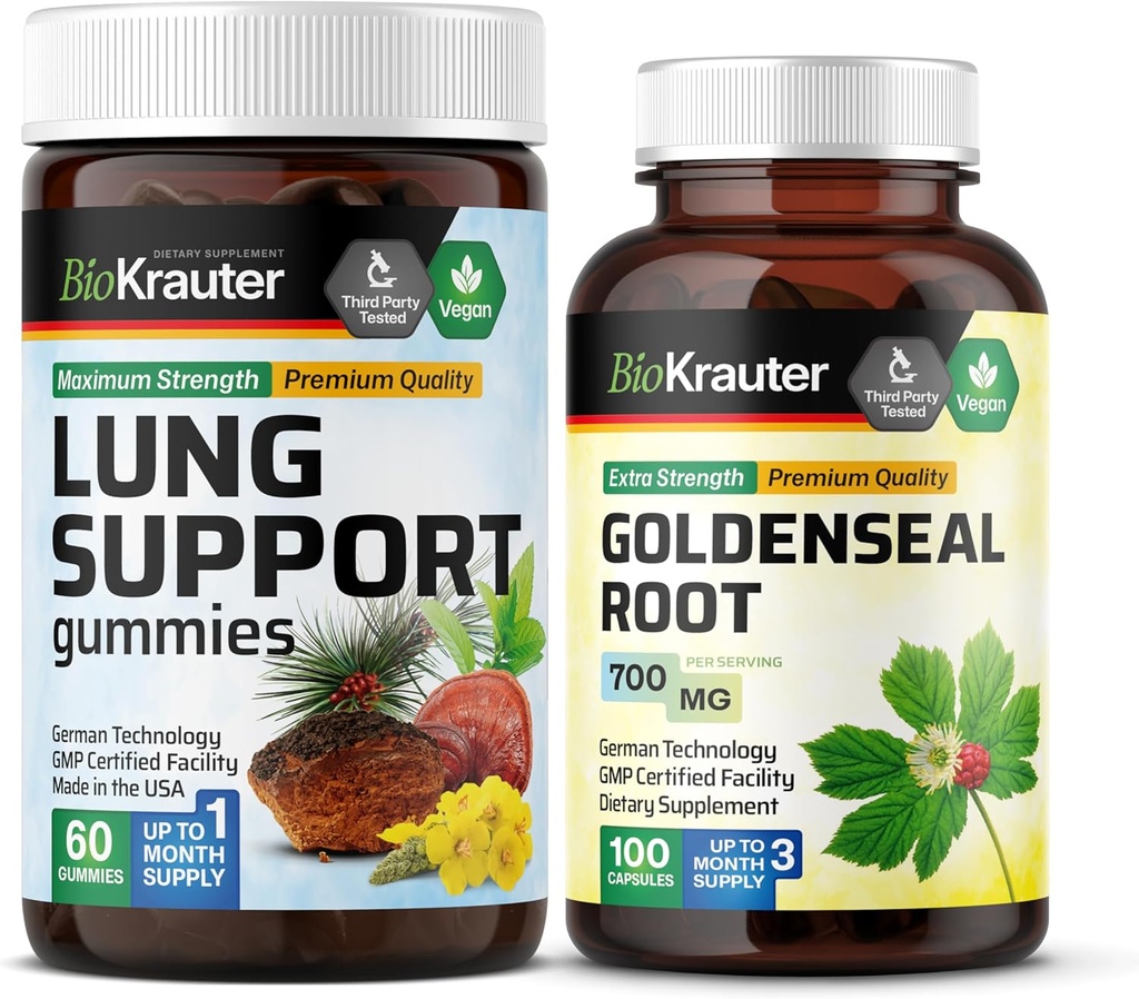 BIO KRAUTER Podpora za pljuča 60 Gummies & Goldenseal 100 kapsul