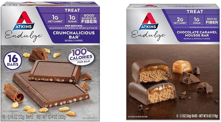 Atkins Endulge Crunchalicious čokolada Bar, 16 Count & Chocolate Caramel Mousse Bar, 5 Count