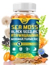 Narava živo Organsko morje Moss Softgels, s črnim oljem, Ashwagandha, Bladderwrack, Ginger, Burdock koren, Manuka med, Cimet za imunski sistem, kožo, energijo, 90 Softgels, 1 pakiranje