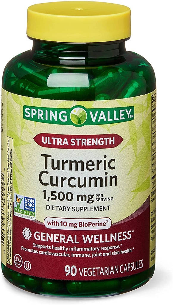 Spomladansko zdravje 2 Set- Spring Valley Ultra močna kurkumin 1500mg 90 Kapsule + vaš vitamin vodnik, 1.0 Count