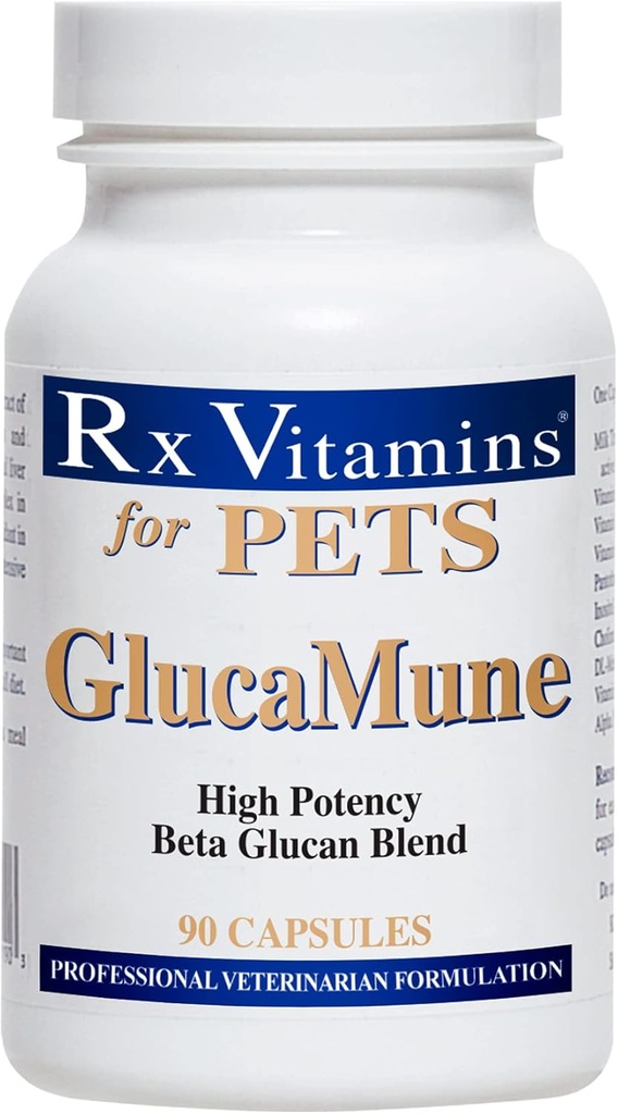 Rx Vitamini GlucaMune - Dog & Cat Imune Support with Beta Glucan - Dnevni vitamini za notranje mačke - Aid in Mačje & Pasje zdravljenje, Gut Health - 90ct