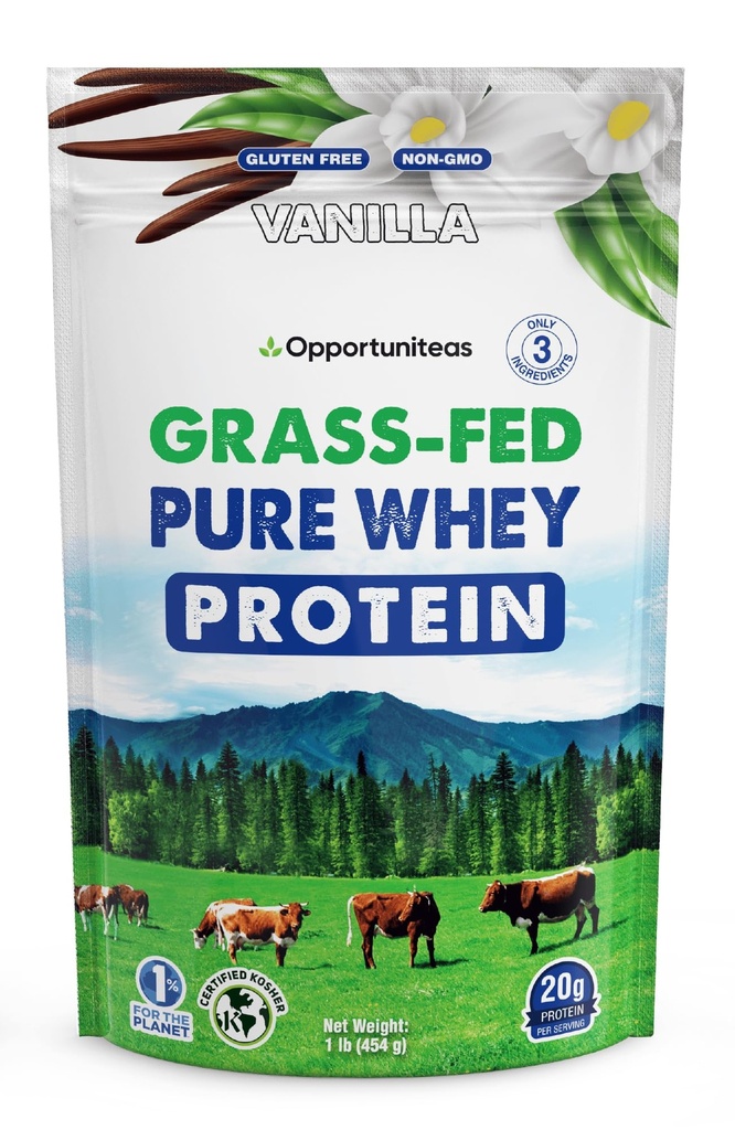 Oportuniteas Grass Fed Whey Protein Powder koncentrat - Vanilla - Čisti proteini dodatek - Ne GSO, Hormon Free & Gluten Free - 1lb