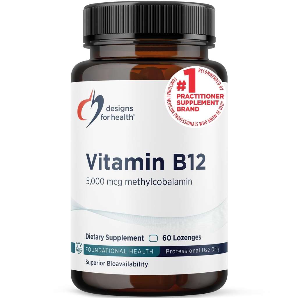 Designs for Health Vitamin B12 Lozenges - B12 Vitamini 5000 mcg Metilkobalamin - Vitamin B12 Dodatki - Vegan + Non GSO, Naravni jagodni okus (60 Quick Disolve Lozenges)