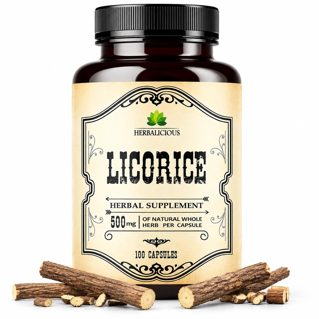 Likorice Root 100 Kapsule – Pure Organic Glycyrrhiza Glabra – Zeliščni dodatek za prebavni Comfort in splošno Wellness – Non-GMO & dodatek-free