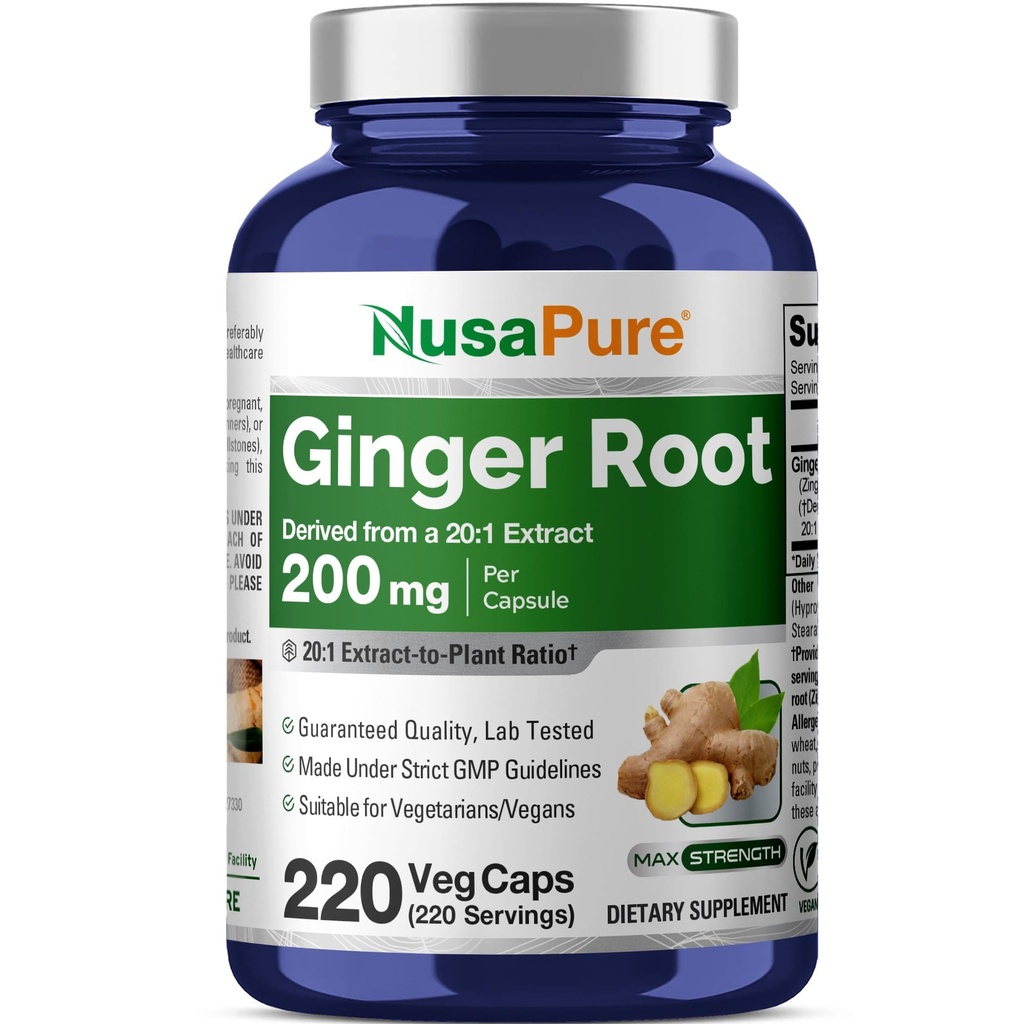 NusaPure ingver Root Kapsules 20:1 Extract, 200 mg Enakovredno 4.000 mg na Veggie Caps 