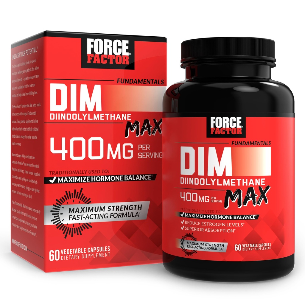 FORCE FACTOR DIM Max, DIM dodatek 400mg, Estrogen ravnotežje za ženske in moške, dodatna moč za hormonske akne, Presnova, Menopause, PCOS, Diindolylmetan, Superior Absorpcija, 60 kapsul