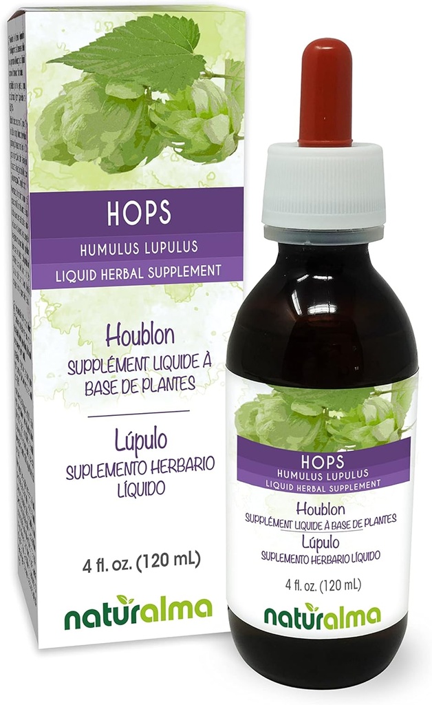Naturalma Hops (Humulus lupulus) strobilus ali stožec (ženske rože) Alkohol-free Tinkture - 4 fl oz Tekoči ekstrakt v kapljice - Zeliščni dodatek - Vegan