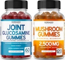 Glukozamin Chondroitin (60 Count) Skupni dodatki za moške in ženske - Okusna malina Okus in goba 10 v 1 Mešanica (120 Gummies) Focus & Brain Goba dodatek - Vegan & ZDA Made