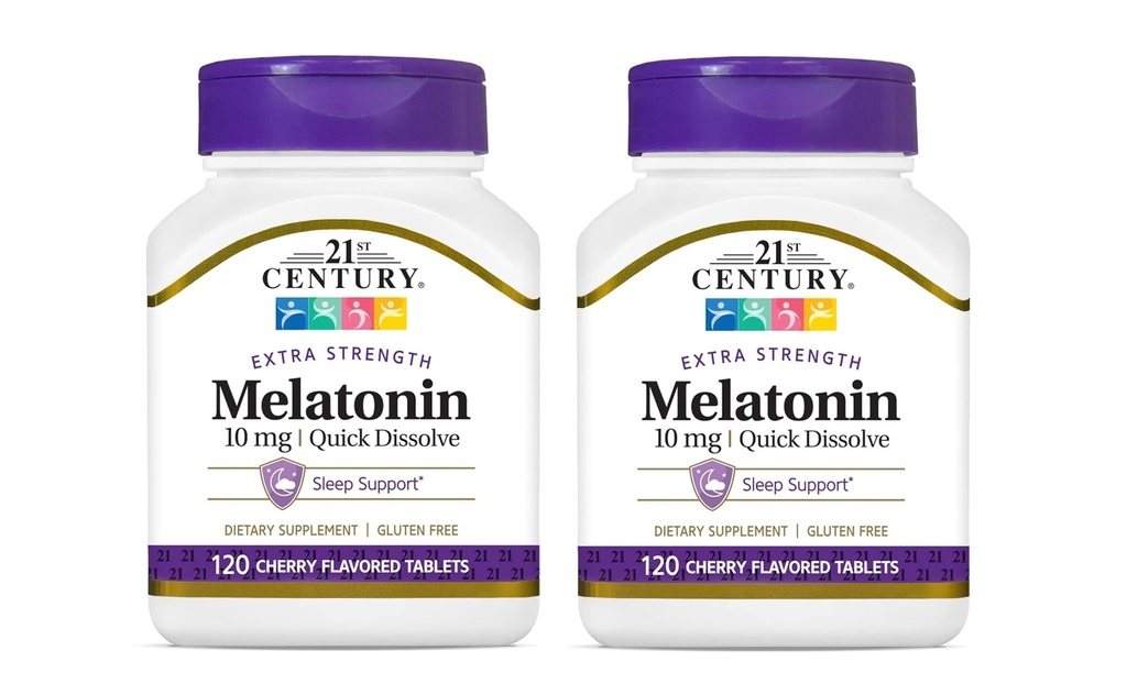 21. stoletje, Melatonin Quick Dissolve tablete 10 mg, bela, češnja, 120 Število (Pack po 2)