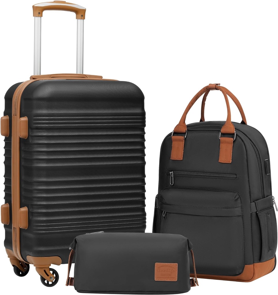 Coolife Prtljaga Set 3 kos Prtljaga Set Nositi na kovček Hardside Prtljaga z TSA Lock Spinner kolesa(črna, 3 kos komplet (BP/TB/20))
