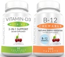 Mauricete žvečljivi vitamin D3 s K2 & žvečljivi vitamin B12 1000 μg energije in imunske podpore paket