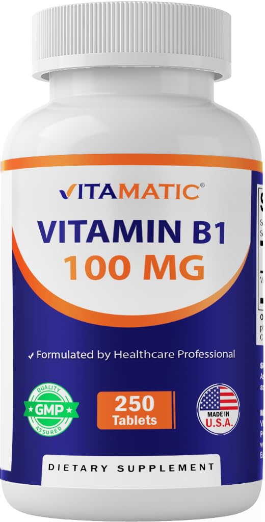 Vitamatski vitamin B1 (kot tiamin mononitrat) 100mg – 250 vegetarijanske tablete Podpira proizvodnjo energije, delovanje živčevja in zdravje srca
