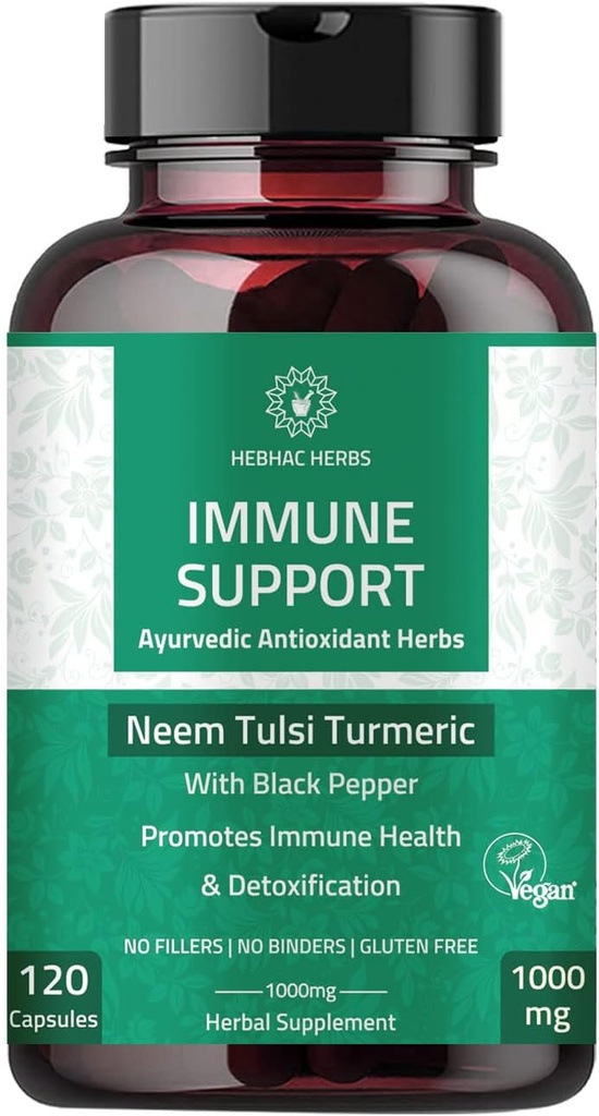 Imunska podpora Kapsule - Dodatek za podporo imuniteti 120 Kapsule narejene z organskim Neem, Tulsi, Amla & Kurkurja, izboljšanje Wellness in imunske funkcije.