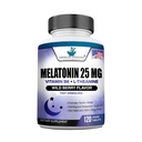 Melatonin 25mg na eno tableto, 120 Žvečljiva tableta z L-teanino in vitaminom B-6, Podpira zdravo spanje cikel , Spodbuja pomirjujoče in mirno spanje, Vegan, NON GSO, Made In USA