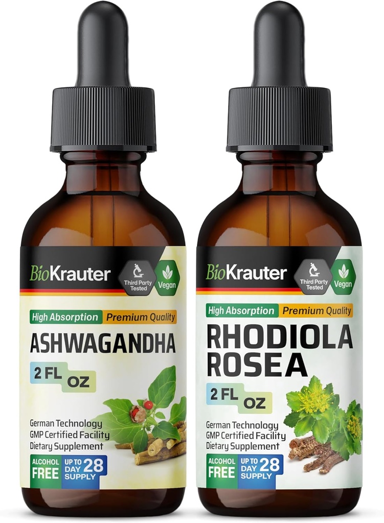 BIO KRAUTER Ashwagandha Tinkture 2 Fl. Oz. & Rhodiola Rosea Tinkture 2 Fl. Oz.