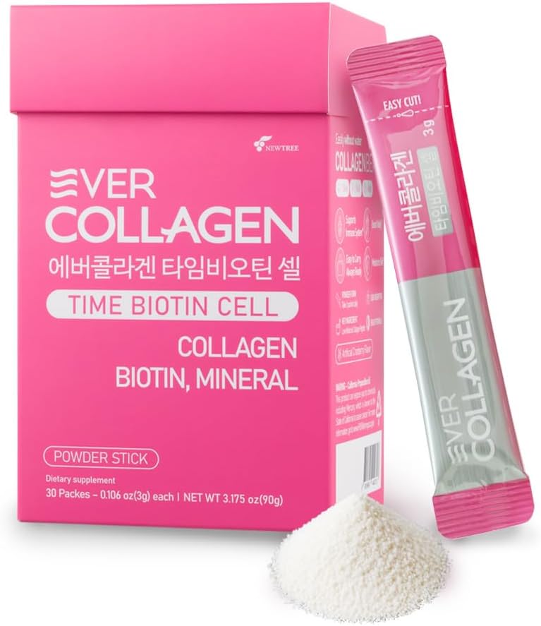 NEWTREE Biotin Cell Nizka molekulska teža Marine Kolagen Peptide Powder Packet, Beljakovine v prahu Dopolnilo za kožo las nohtov, Potovalne pakete - Jemanje brez vode, 30 palic
