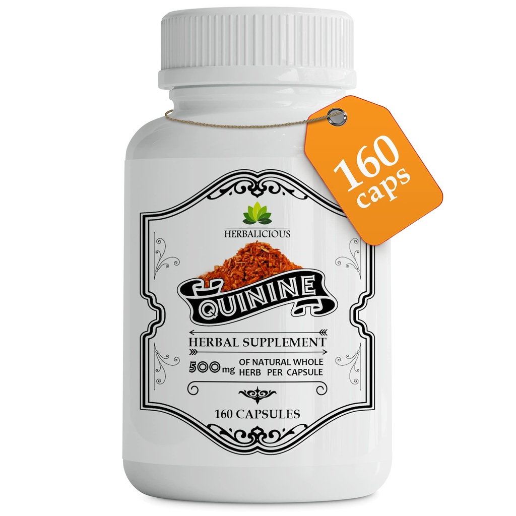 Kapsule kinina - Cinchona Officinalis Bark Zeliščni dodatek za mišice, Cramp obrambo in splošno prebavno zdravje - vse naravne tablete kinina sulfata, 500 mg na kapsulo, 160 tablet