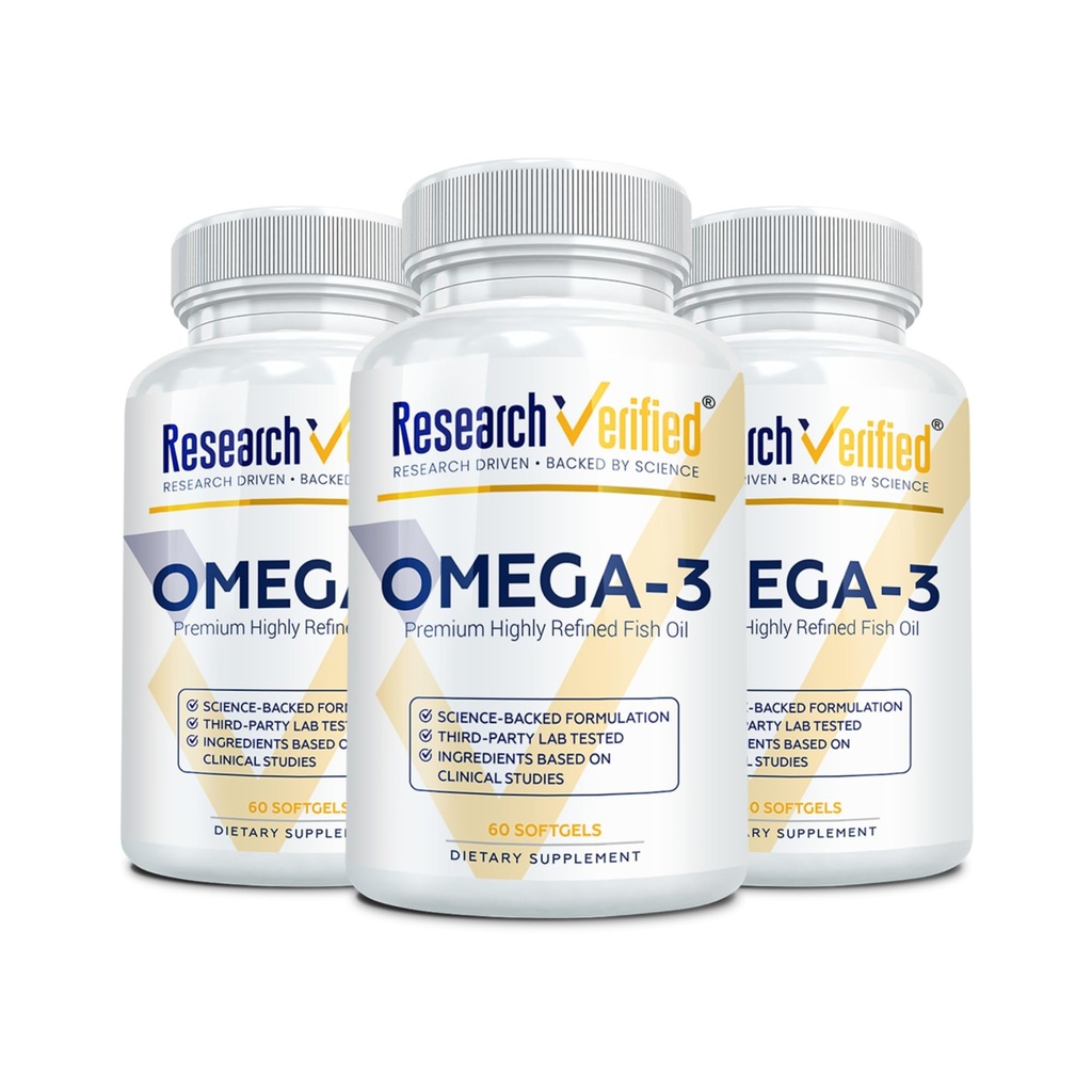 Raziskave Preverjena Omega 3-1800mg Omega 3 ribje olje - Visoka 900mg EPA + 600mg DHA - Brez Aftaste - 60 kapsul softgel - 3 steklenice