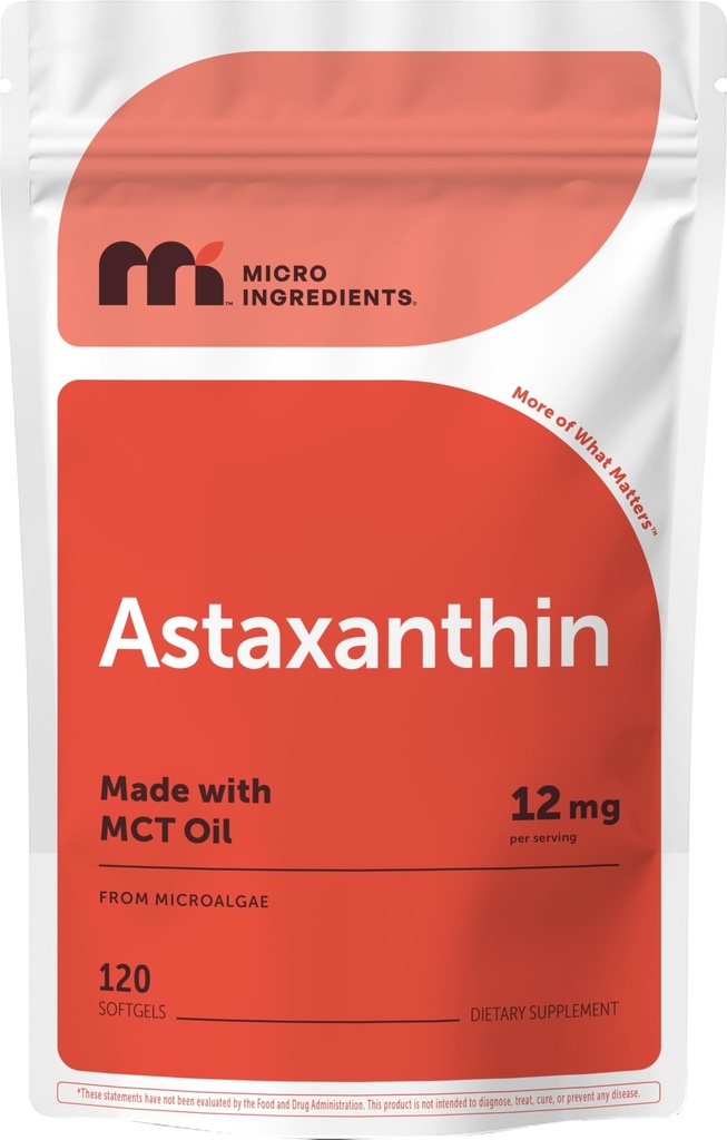 Mikro Sestavine Astaksantin 12mg z MCT oljem, 120 Softgels, 4 Mesec dobava 
