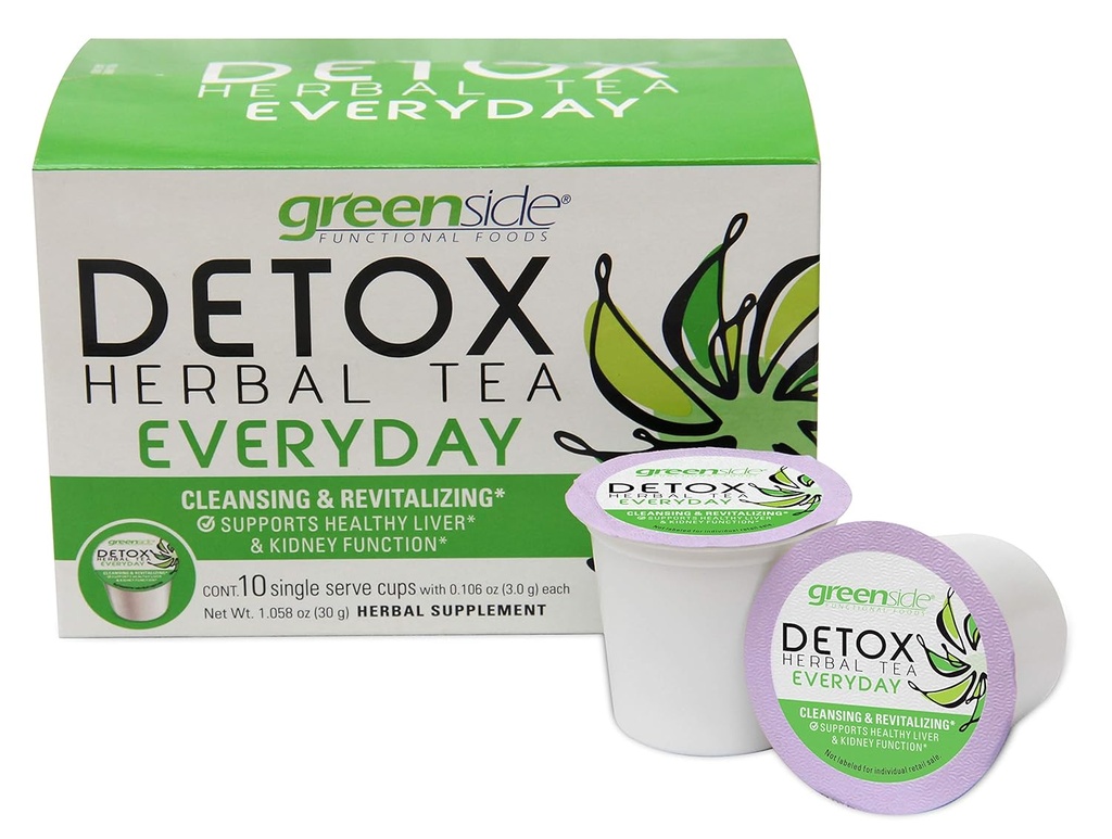 Greenside Detox Zeliščni čaj enodelni servirni pokali za vsak dan - čiščenje in oživljanje dodatkov telesa - 10 pokali (3-gram Serving/Cup)