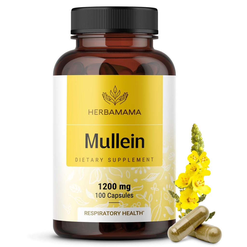 HERBAMA Mullein Leaf Kapsule - 1200mg Mullein Leaf Extract za Lung Detox podporo - Vegan, non-GMO dihalnih pljuč čiščenje dodatek