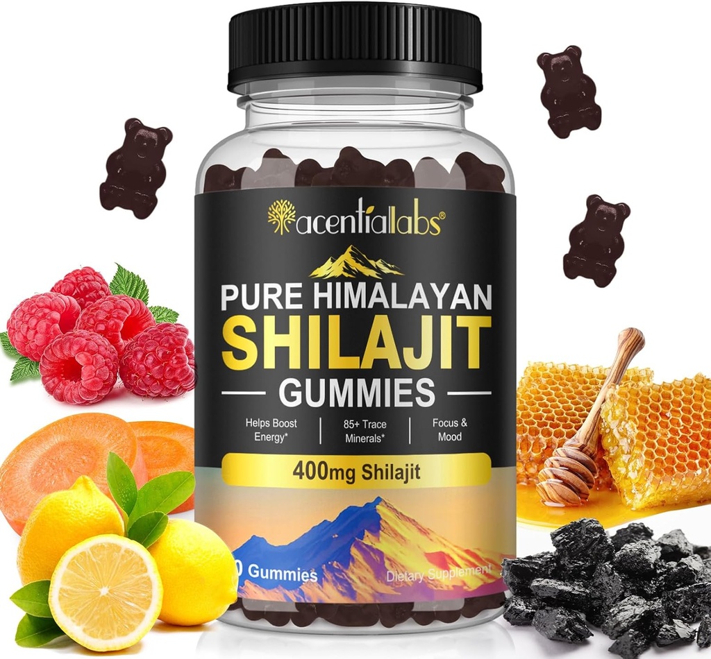 Shilajit Gummies, Pure Himalajan Shilajit Gummies s 100% Shilajit, Shilajit Organic Gummies Bogati s fulvično kislino 85+ Trace Minerali Primerni za moške in ženske, Non-GMO - 60 Gummy