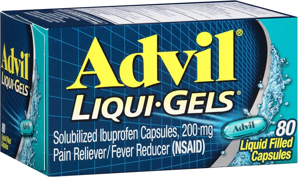Advil Liqui-Gels Bolečina Reliever in znižanje telesne temperature, Bolečina Medicina za odrasle z Ibuprofen 200 mg za glavobol, Backache, Menstrualne bolečine in lajšanje bolečine v sklepih - 80 Tekoči polni kapsul