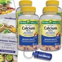 Choice Bunde Spring Valley Calcium 500 mg Plus Vitamin D 25 mcg Bone Health Supplement Gummies, 100 Ct 4 pk (400 skupaj) + Vitamin Guide and Pill Container (6 izdelkov)!