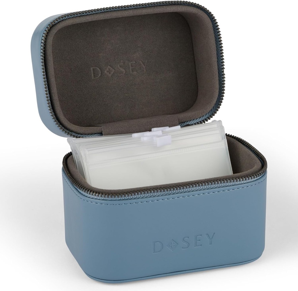 Dosy potovalne tablete Case & Easy-Slide tabletke vrečke - Vegan Usnje Dnevne tablete Organizer s 7 Airteight tabletke Žepek za shranjevanje in zaščito zdravil - Stylish tablete Sorter & Medication Organizer - Blue