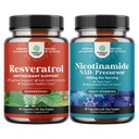 Sveženj mladih Trans Resveratrol dodatek z AMPK Activator za celično zdravje in vitalnost in vitamin B3 Niacinamid Mitohondrijska energija in moč kože - Niacin Flush Free Nikotinamid 500mg