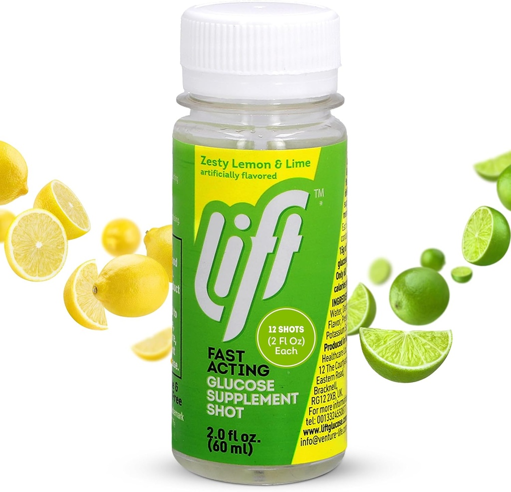 Lift Glukoza hitro delujoči glukozni energijski sok Shots, limona limete, 2.0 fl oz steklenice (Pack of 12)