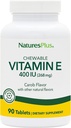 NaturesPlus Vitamin E Žvečljiv - 400 iu, 90 Vegetarijanske tablete - Naravni Carob Flavor - Zdrava kardiovaskularna funkcija, Brezplačna obramba in splošno dobro počutje - Gluten-free - 90 Servinges