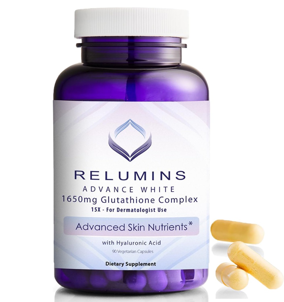 Relumini Glutatione dodatek - 1650mg Zmanjšani glutation kompleks z alfa lipoično kislino, Rose HIPS, Riboflavin, & Vitamin E, Izdelano v ZDA - 90 Veggie kapsule x 1 steklenica - Lastniška mešanica