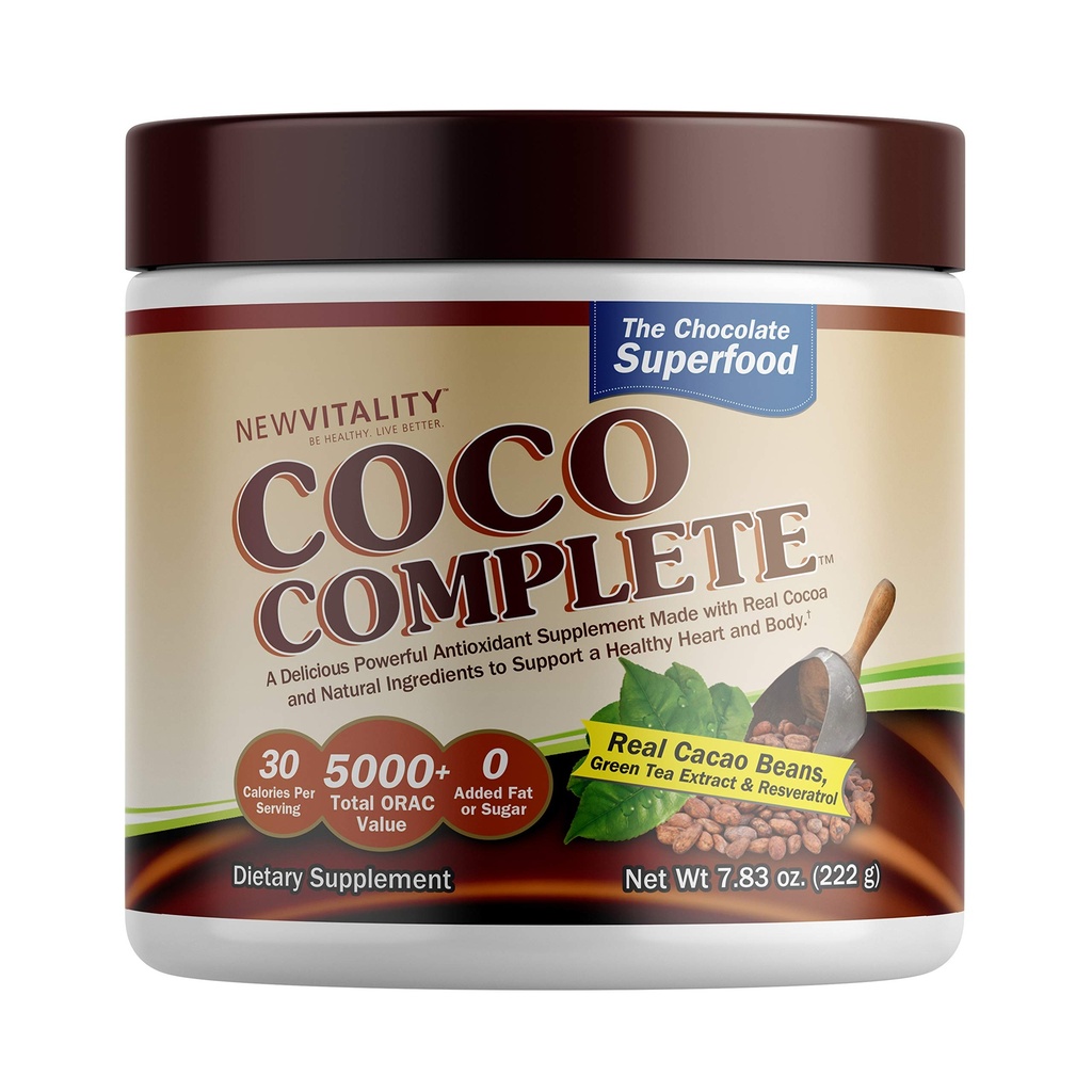 Coco Complete by New Vitality – Imunski sistem in povečanje Superfood Powder dodatek, Energy Support, Sugar Free, Real Cocoa Powder & Green Tea Extract, Chocolate Flavor, 30 Servings