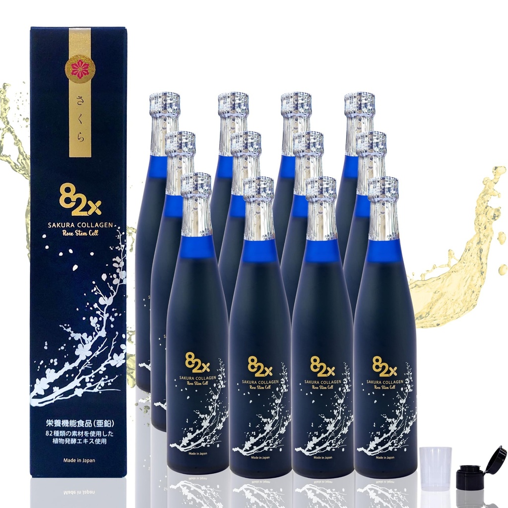 82X Stem Cell Collagen - Marine Collagen Peptides Tekoči napitek za nohte kože las iz Japonske z 82 Fermentirane rastline, vitamini, minerali in dodatki Pack 12