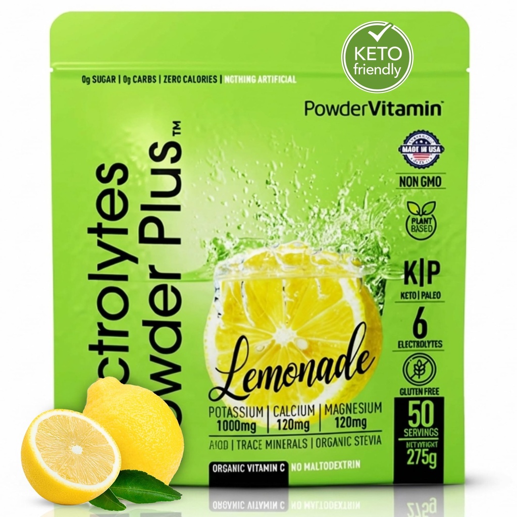 Elektrolitski prašek Plus (50 servingov), 0 Calorie Keto, 0 Sladkor, št. maltodekstrin,1000mg kalij,120mg kalcij,120mg magnezij, hidracijski prašek (50 servingov, limonada)