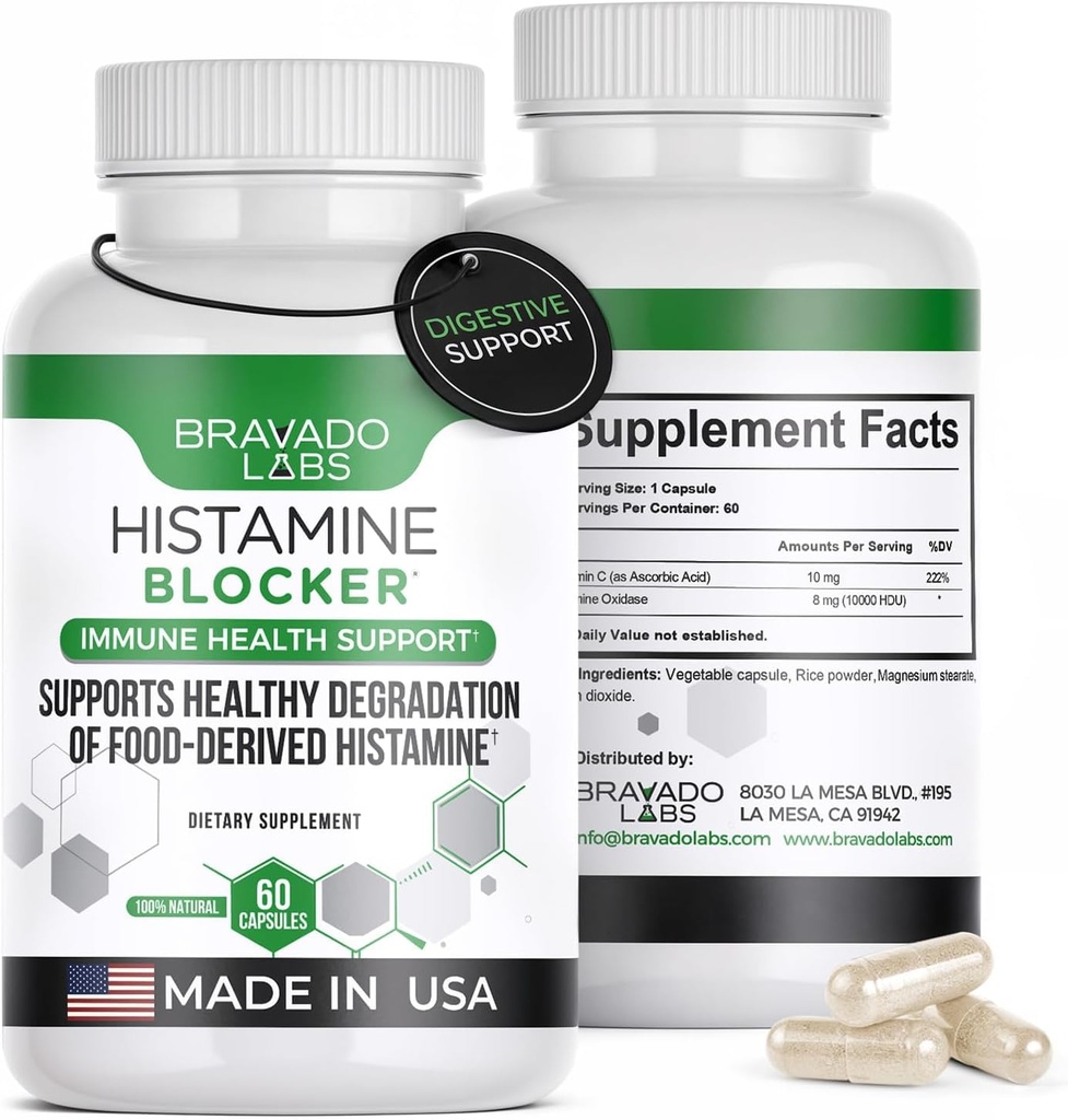 Histaminski bloker dodatki – DAO Enzyme Formula & Vitamin C – Dnevna podpora za Histamine Intolerance & Imuna Support – DAO Supplements Histamine Blocker – 60 kapsul – Made in USA