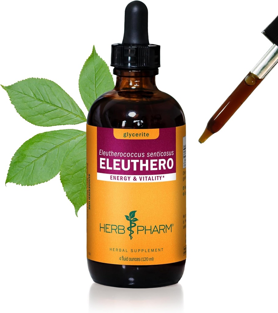 Herb Pharm Eleuthero Root Tekoči glicerit za energijo in stamino, Glicerit brez alkohola, 4 Ounce