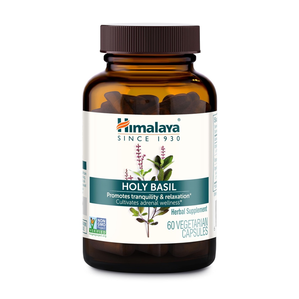 Himalaja Sveti Basil - Zeliščna adrenalna podpora za lajšanje stresa, sprostitev, energetsko podporo in občasno nespečnost - Vegan, Non-GMO, Gluten Free, 720 mg, 60 kapsul