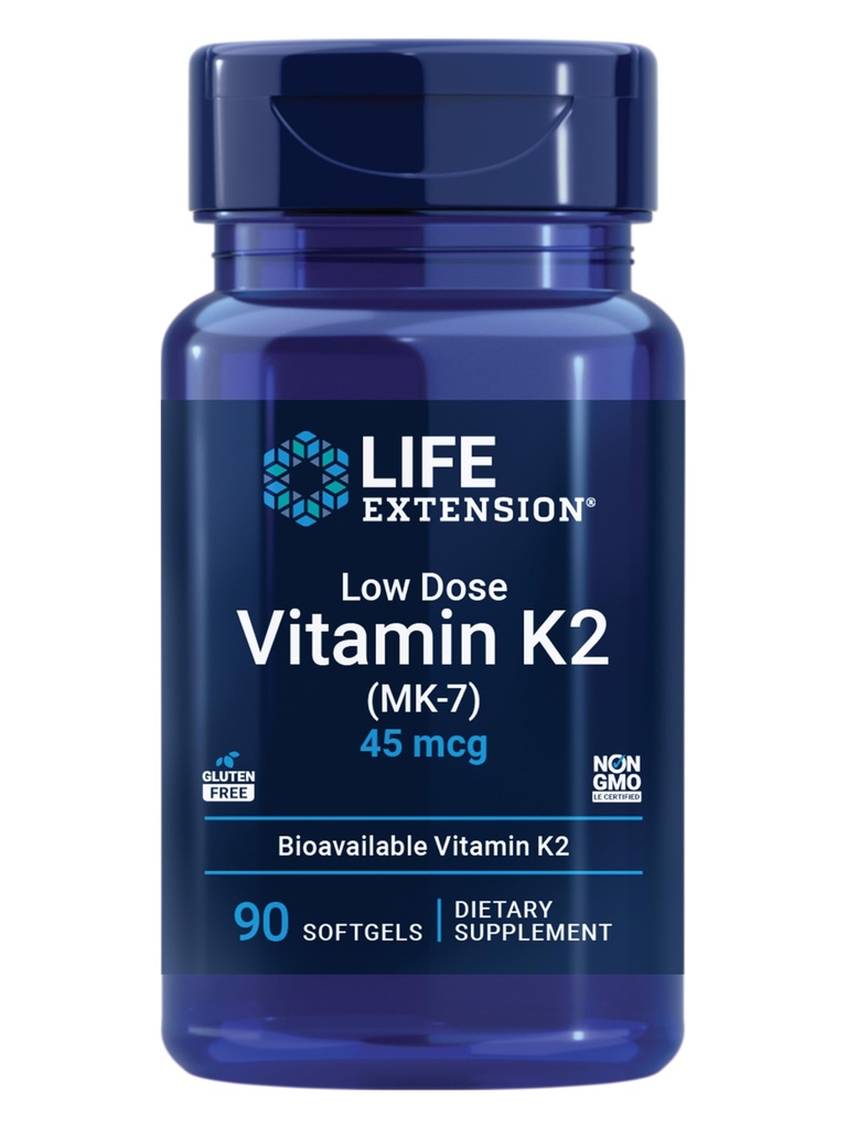 Life Extension Low Dose Vitamin K2 – Podpira Arterial Health – Ne-GMO, Gluten-free – 90 Softgels