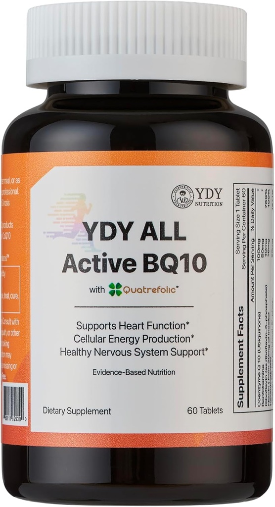 YDY vse aktivne BQ10 - CoQ10 100mg, vitamin B kompleks (B1, B2, B3, B6, B7, B9, B12, Pantethine) - podpira zdravje srca, celično energijo - 60 tablet