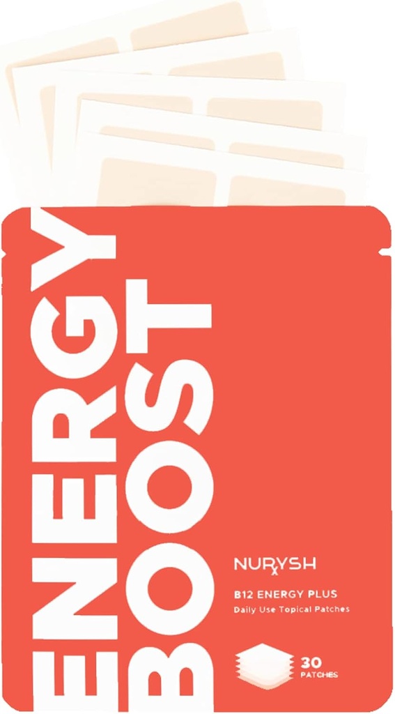NURYSH B12 Energy Plus Patch - 30 topičnih obližev - Vegan in Keto prijazno - za moške in ženske