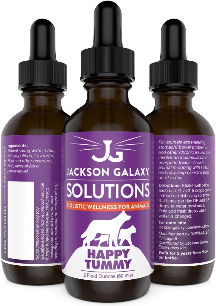 Jackson Galaxy: Happy Tummy (2 oz.) - Pet Solution -Pomoč pri stresu in razelektritvi Toksini - Lahko pomaga z želodčnimi vprašanji (IBD, zaprtje, itd.) - Vsenaravna Formula - Reiki Energy